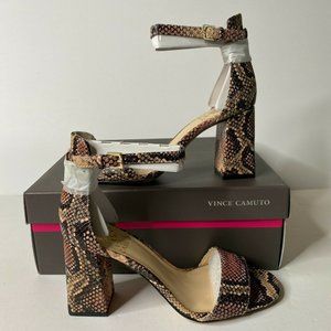 Vince Camuto Womens Winderly Open Toe Sandal Block Heels Shoes Rose Snake Sz 8